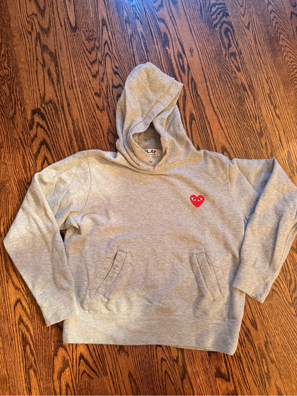 Comme des Garcons PLAY Grey Pullover Hoodie with Heart Logo